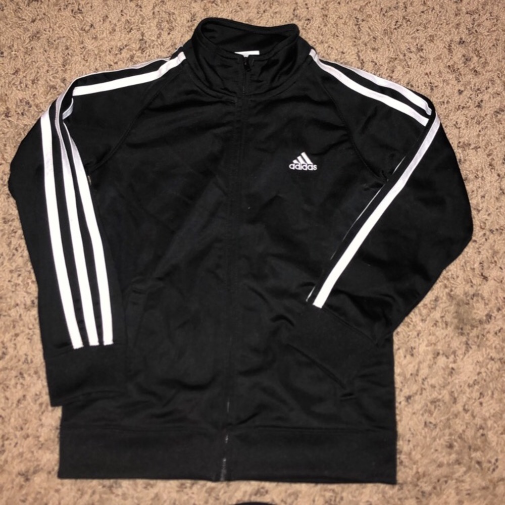 Kids size 7 black and white adidas zip up jacket